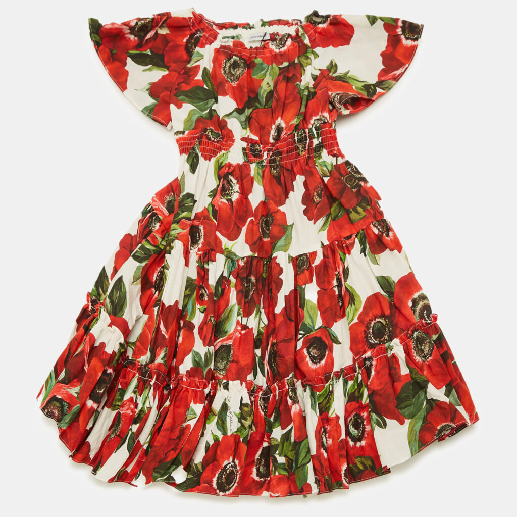 Dolce & Gabbana Kids Red Floral Print Poplin Tiered Dress 24-30M Dolce & Gabbana Kids Red Floral Print Poplin Tiered Dress 24-30M