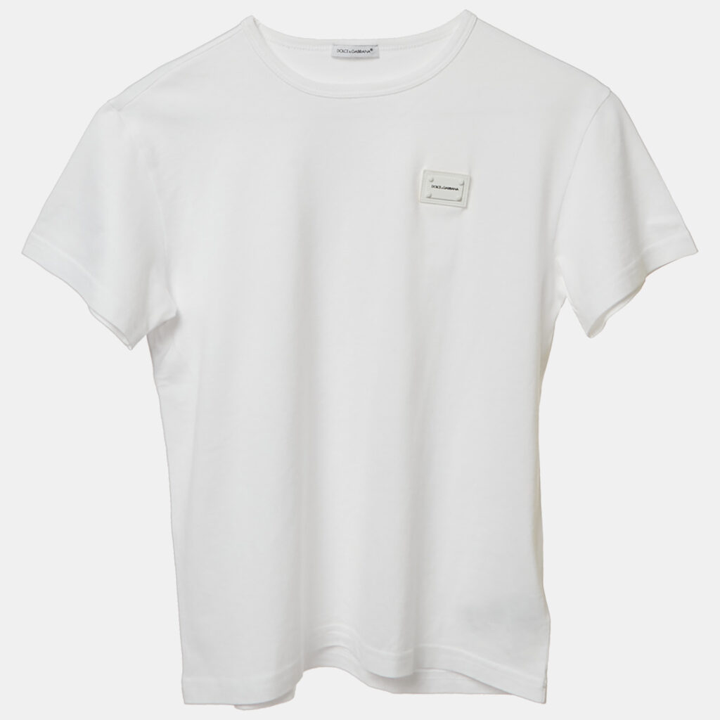 Dolce & Gabbana Kids White Cotton Logo Plaque Detail T-Shirt 9-10 Yrs Dolce & Gabbana Kids White Cotton Logo Plaque Detail T-Shirt 9-10 Yrs