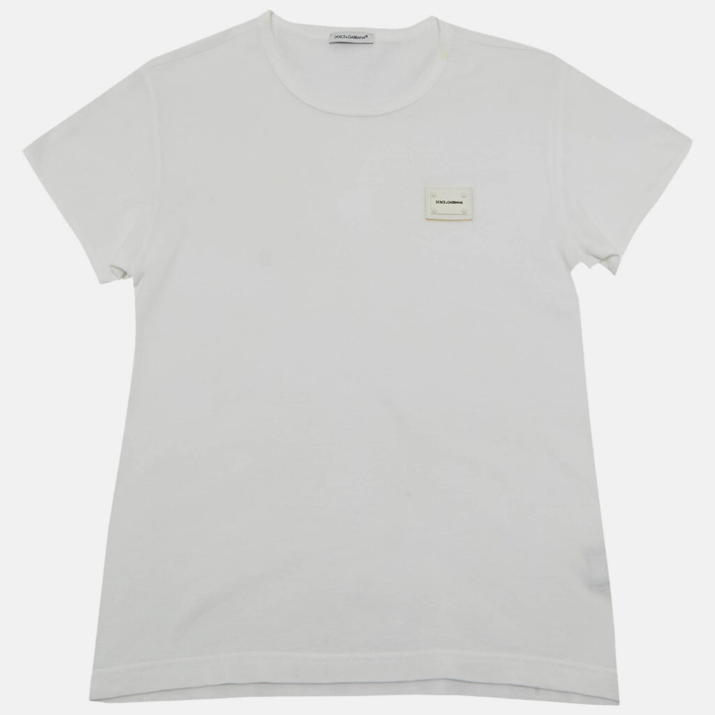 Dolce & Gabbana Kids White Logo Plaque Applique Jersey T-Shirt 7/8 Yrs