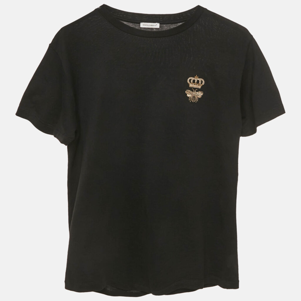 Dolce & Gabbana Kids Black Bee Crown Embroidered Cotton T-Shirt 11/12 Yrs Dolce & Gabbana Kids Black Bee Crown Embroidered Cotton T-Shirt 11/12 Yrs