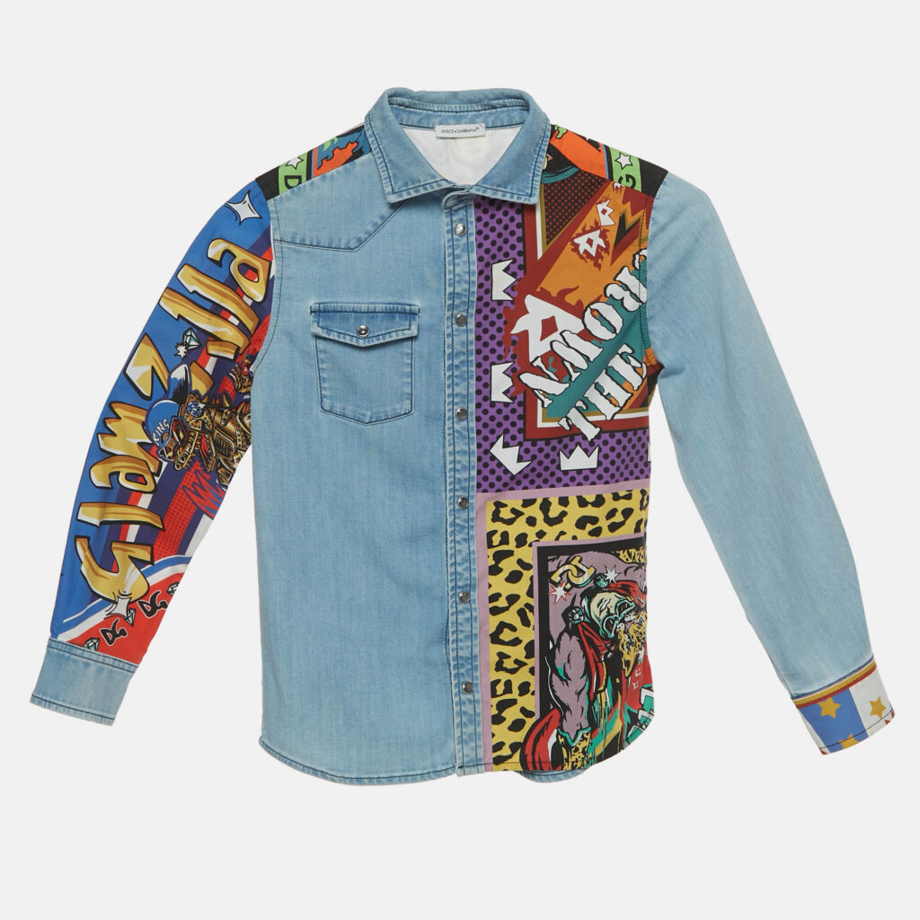 Dolce & Gabbana Kids Blue DG Super King Print Denim Shirt 7/8 Yrs Dolce & Gabbana Kids Blue DG Super King Print Denim Shirt 7/8 Yrs