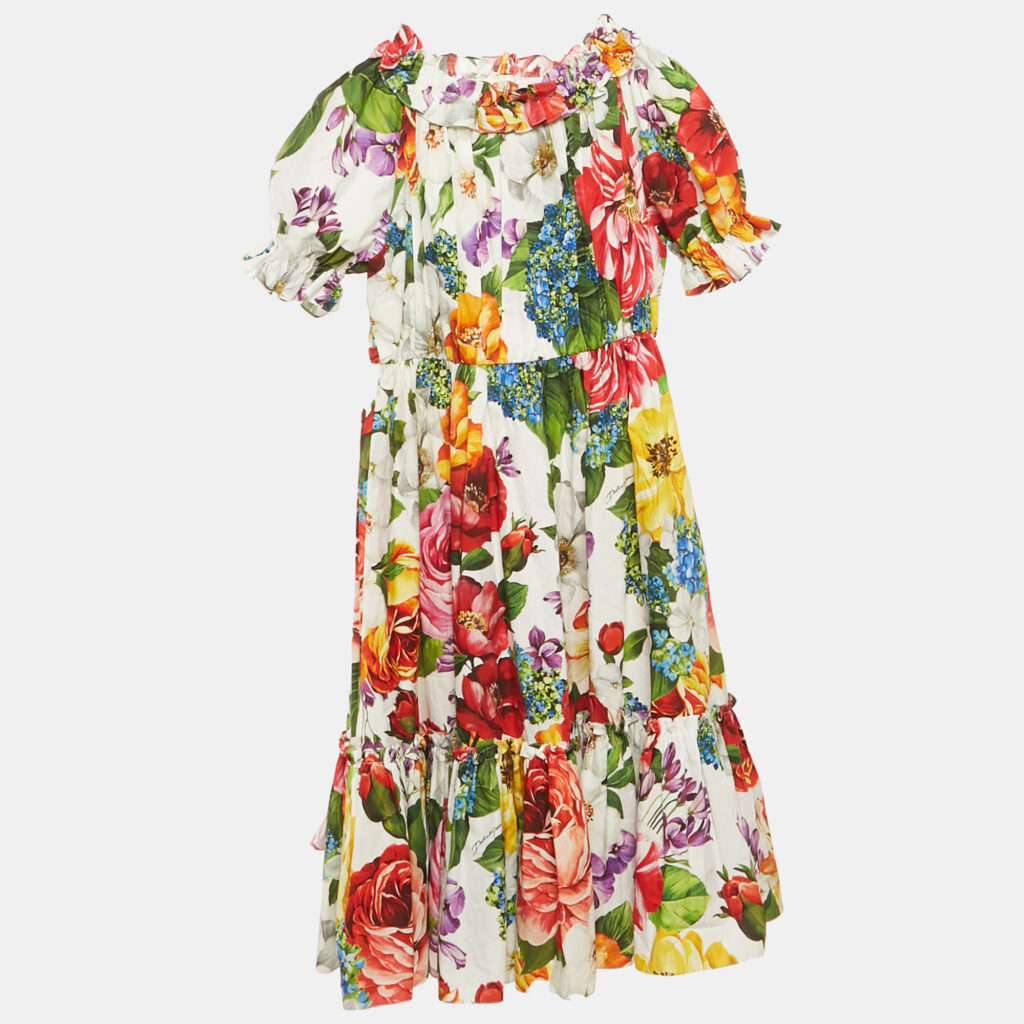 Dolce & Gabbana Kids Multicolor Floral Print Cotton Tiered Dress 11/12 Yrs Dolce & Gabbana Kids Multicolor Floral Print Cotton Tiered Dress 11/12 Yrs