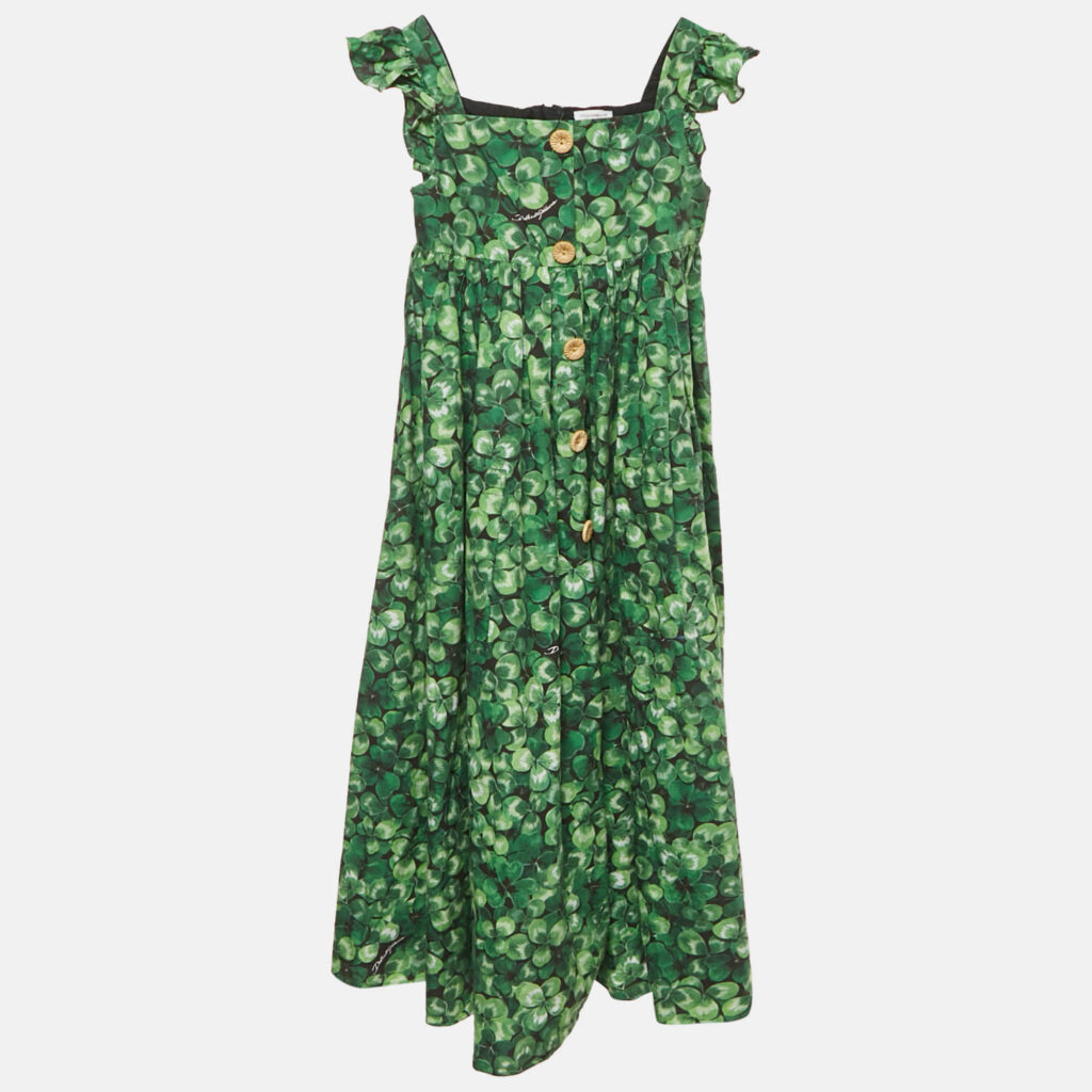 Dolce & Gabbana Kids Green Printed Poplin Ruffled Sleeve Dress 11/12 Yrs Dolce & Gabbana Kids Green Printed Poplin Ruffled Sleeve Dress 11/12 Yrs