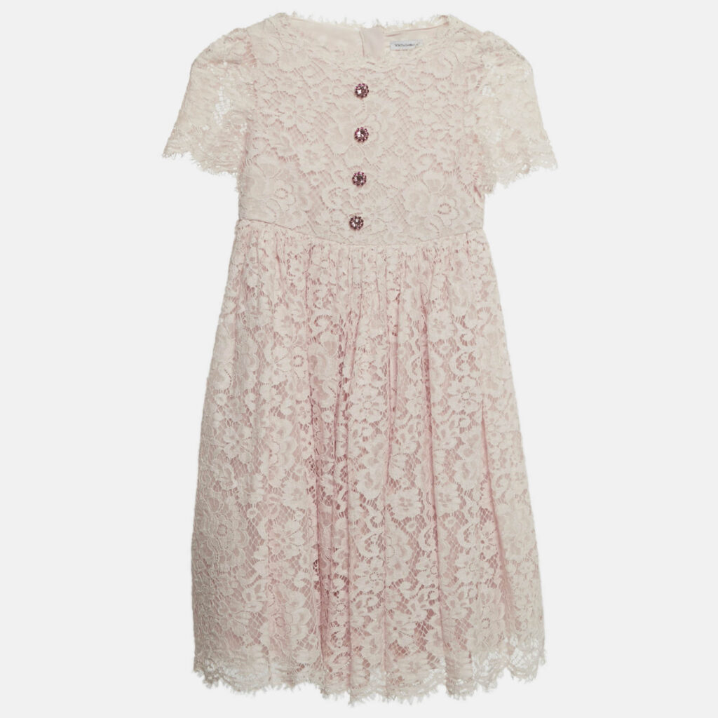 Dolce & Gabbana Kids Pink Lace Bejeweled Buttons Dress 6 Yrs Dolce & Gabbana Kids Pink Lace Bejeweled Buttons Dress 6 Yrs