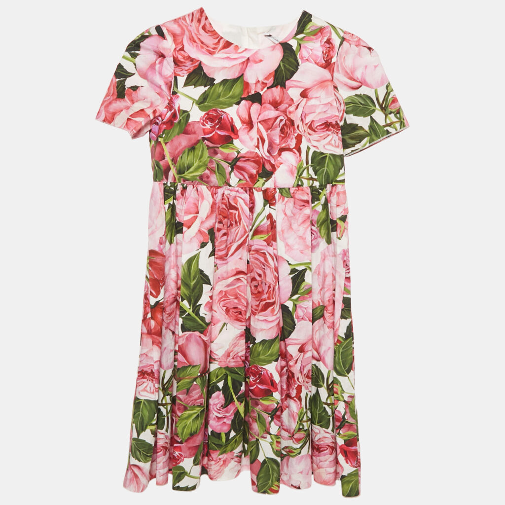 Dolce & Gabbana Kids Pink Floral Print Poplin Dress 7/8 Yrs Dolce & Gabbana Kids Pink Floral Print Poplin Dress 7/8 Yrs