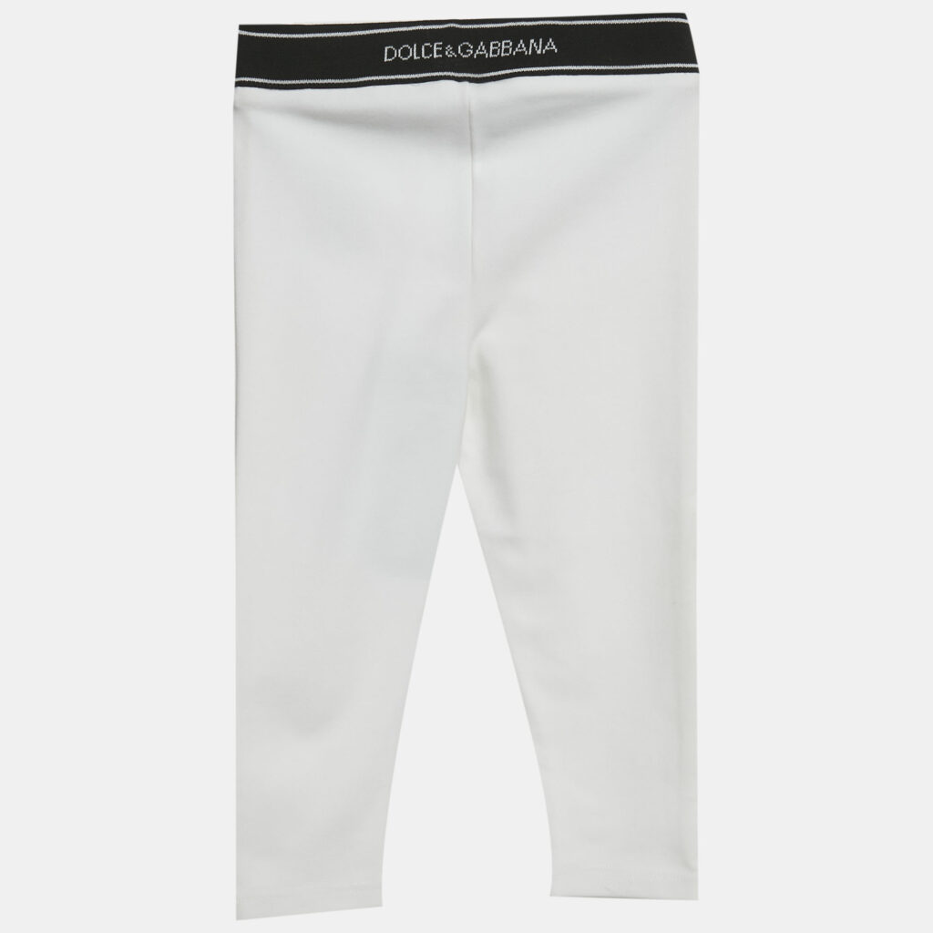 luxury-kids-dolcegabbana-used-girls-p1219618-001.jpg Dolce & Gabbana Kids White Logo Pattern Jersey Leggings 12-18M