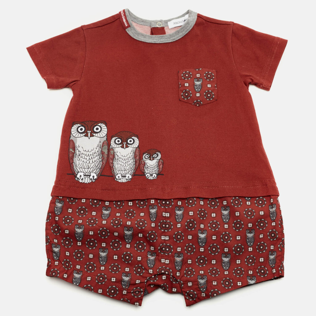 Dolce & Gabbana Kids Maroon Owl Print Cotton Romper 3-6 Months Dolce & Gabbana Kids Maroon Owl Print Cotton Romper 3-6 Months