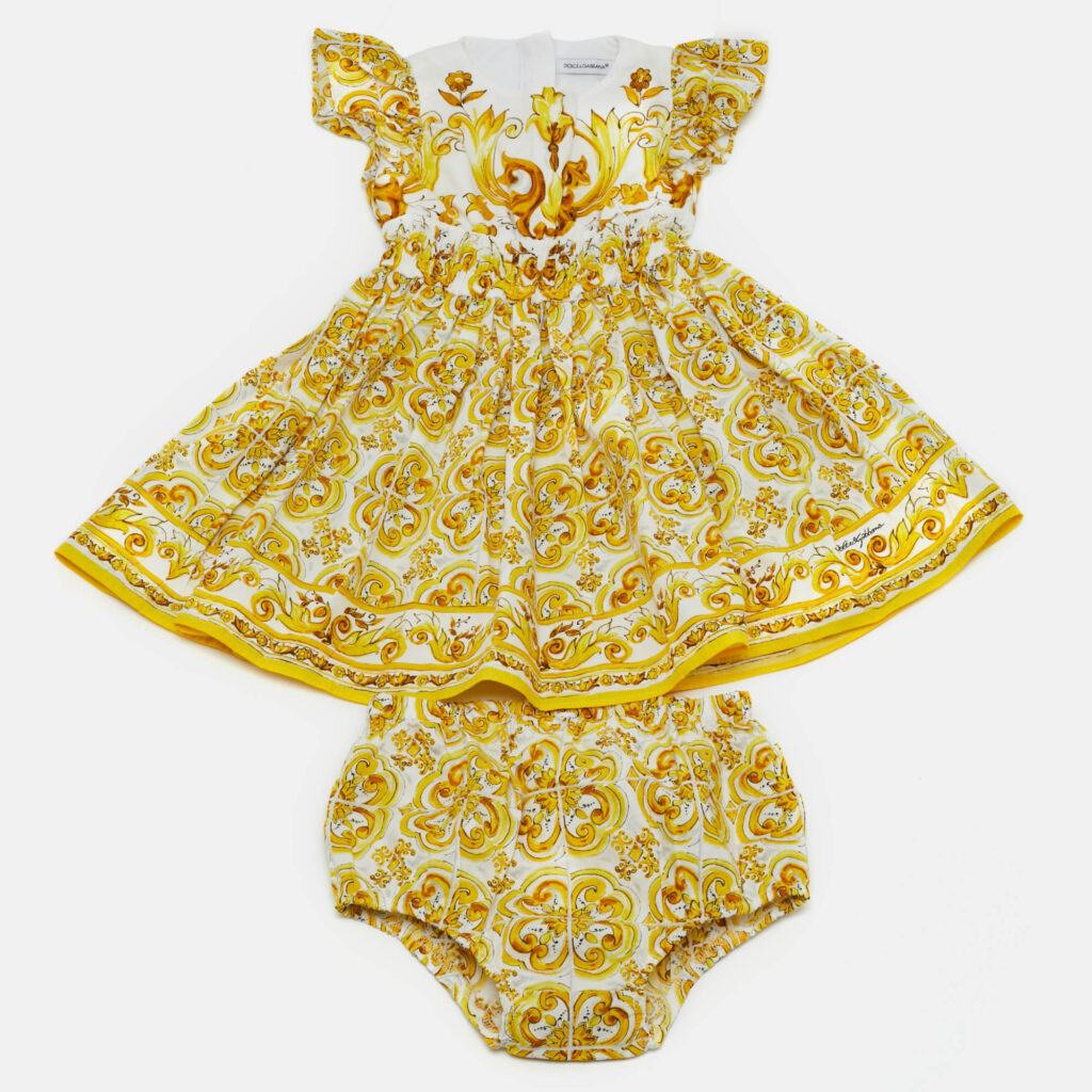 Dolce & Gabbana Kids Yellow Majolica Print Cotton Dress & Shorts Set 12/18 Months Dolce & Gabbana Kids Yellow Majolica Print Cotton Dress & Shorts Set 12/18 Months