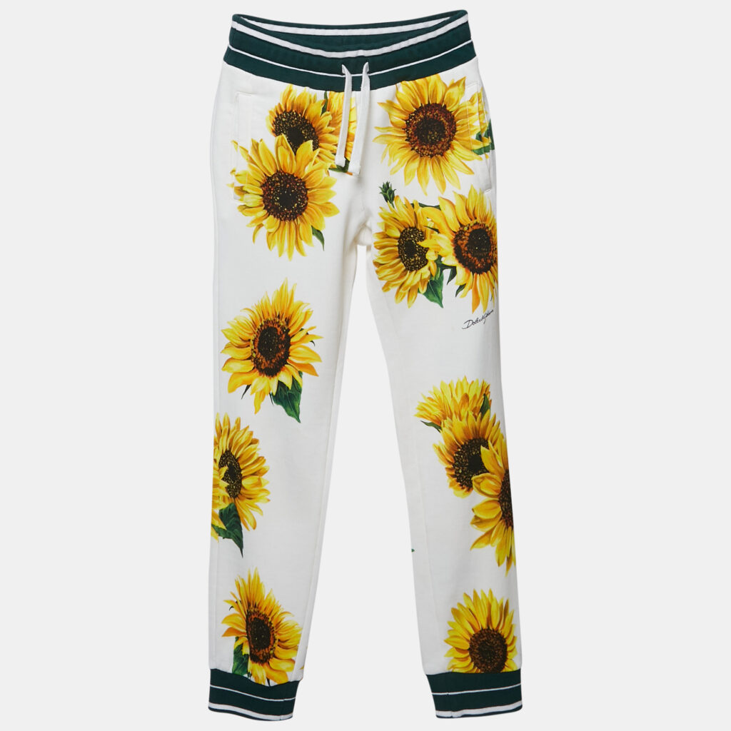 Dolce & Gabbana Kids Yellow Sunflower Print Cotton Joggers 7/8 Yrs Dolce & Gabbana Kids Yellow Sunflower Print Cotton Joggers 7/8 Yrs