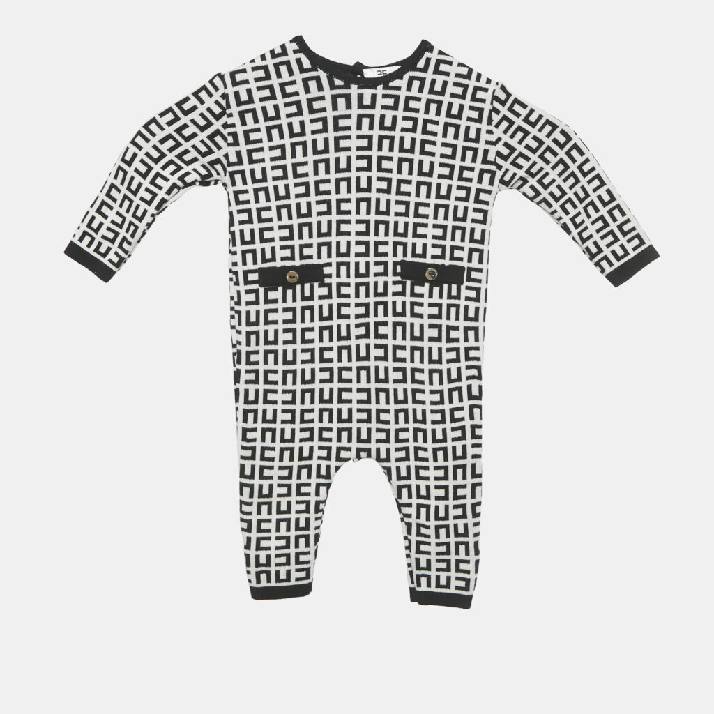 Elisabetta Franchi Black/White Monogram Knit Sleepsuit 6M Elisabetta Franchi Black/White Monogram Knit Sleepsuit 6M