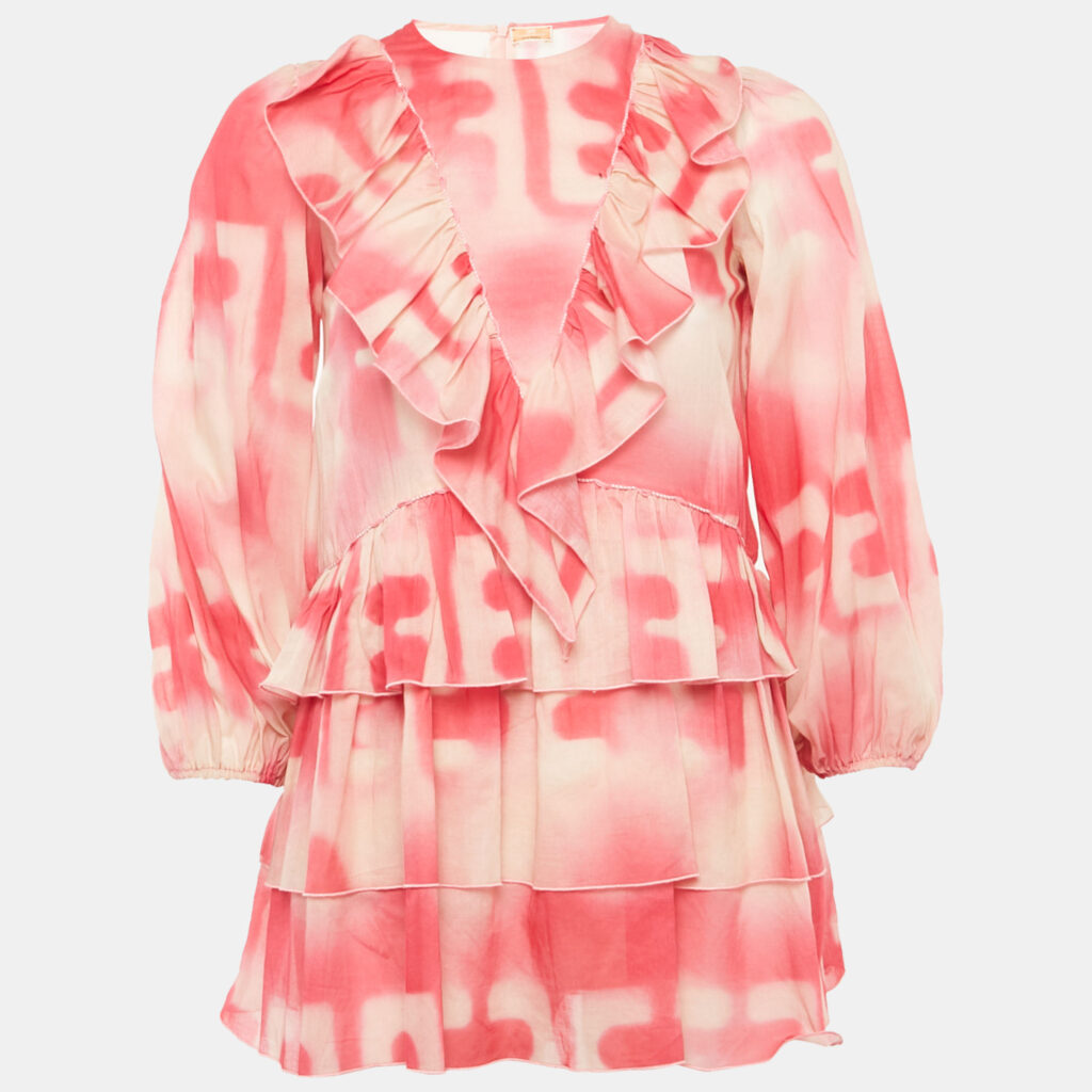 Elisabetta Franchi Kids Pink Printed Cotton Ruffled Dress 10-14 Yrs