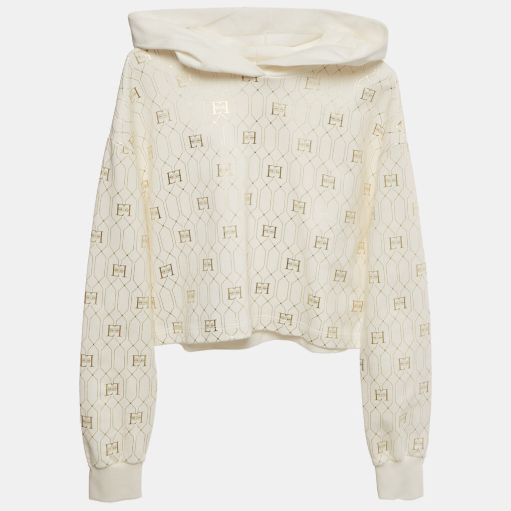 Elisabetta Franchi Kids White Foil Logo Print Cotton Cropped Hoodie 12+ Yrs