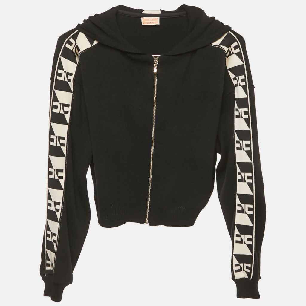 Elisabetta Franchi Kids Black Logo Band Rib Knit Zip-Up Hoodie 12/15 Yrs