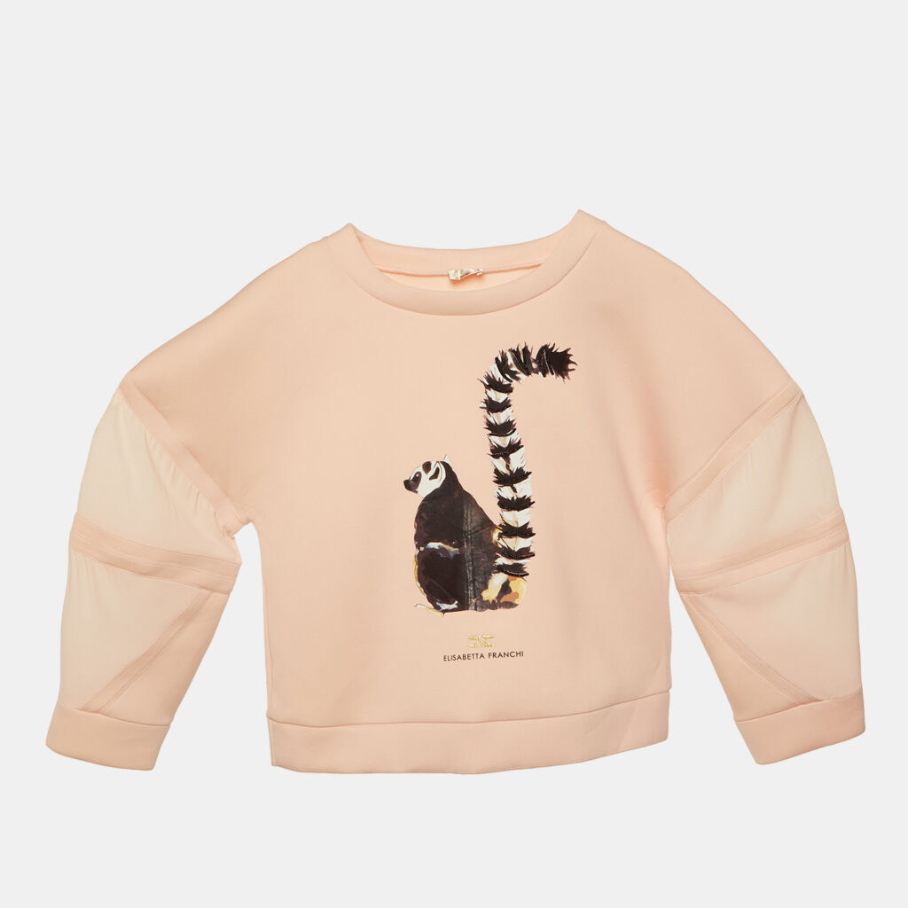 Elisabetta Franchi La mia Bambina Pink Lemur Print Jersey Sweatshirt XL Elisabetta Franchi La mia Bambina Pink Lemur Print Jersey Sweatshirt XL