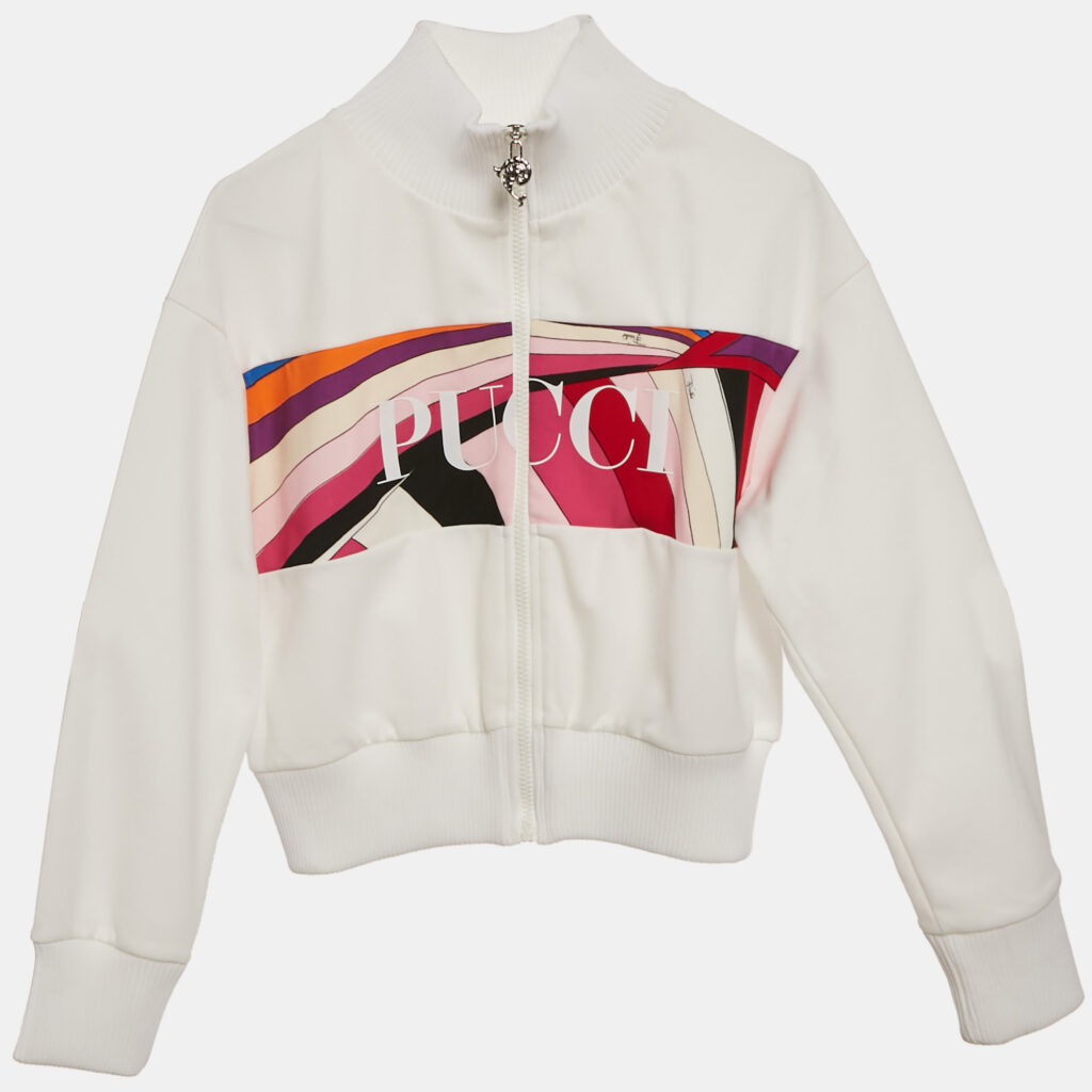 Emilio Pucci Kids White Iris Print Jersey Zip -Up Sweatshirt 12 Yrs Emilio Pucci Kids White Iris Print Jersey Zip -Up Sweatshirt 12 Yrs