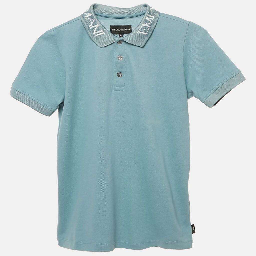Emporio Armani Kids Blue Cotton Pique Polo T-Shirt 10 Yrs