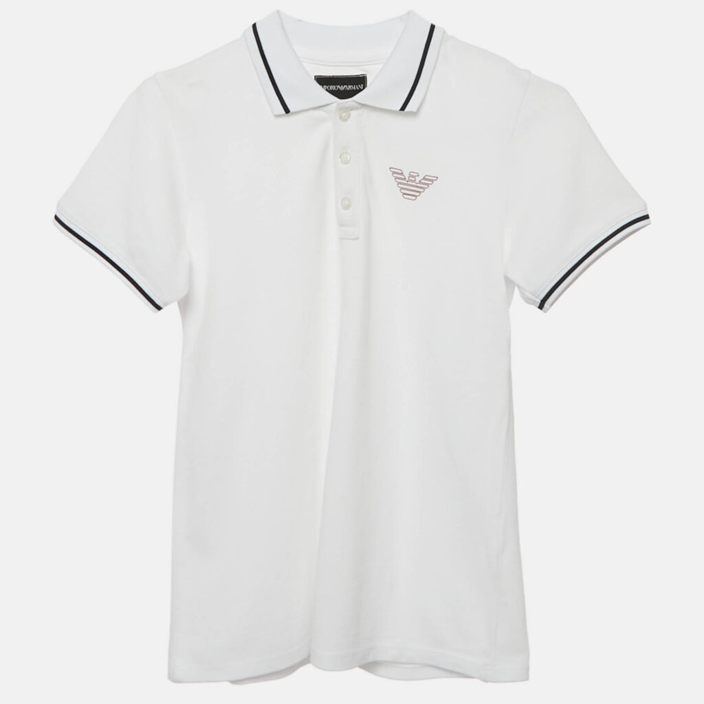 Emporio Armani Kids White Cotton Pique Polo T-Shirt 10 Yrs