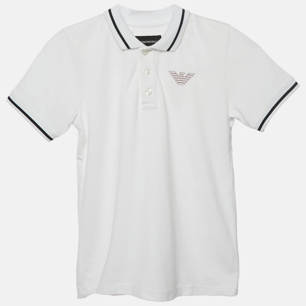 Emporio Armani Kids White Eagle Logo Print Cotton Pique Polo T-Shirt 6 Yrs