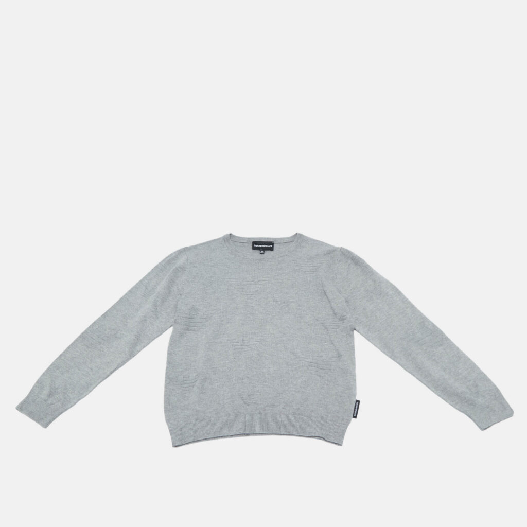 Emporio Armani Kids Grey Monogram Knit Crewneck Sweater 10 Yrs