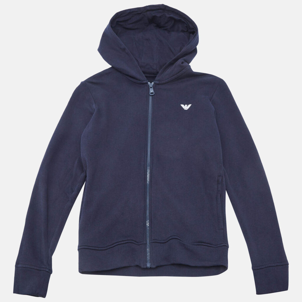 Emporio Armani Kids Navy Blue Cotton Jersey Hooded Jacket 12 Yrs