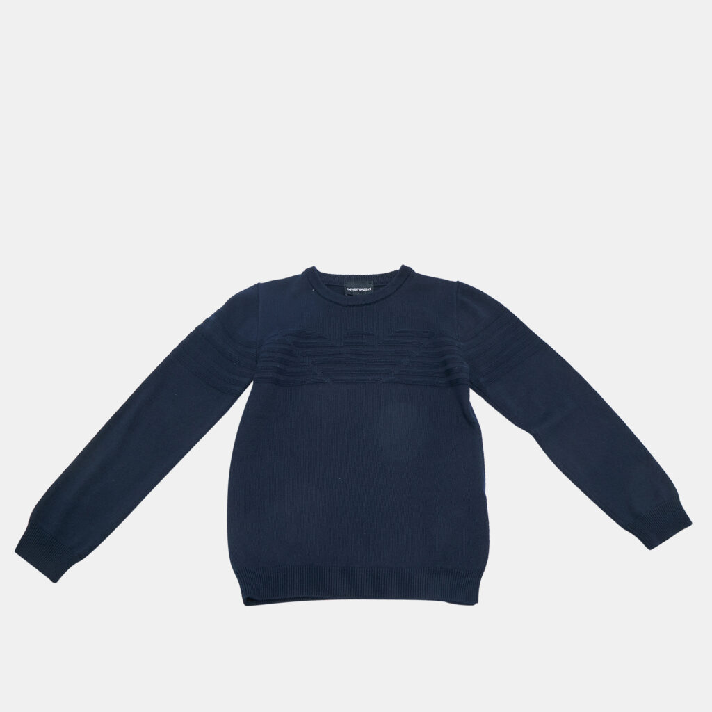 Emporio Armani Kids Navy Blue Logo Intarsia Knit Sweater 10 Yrs