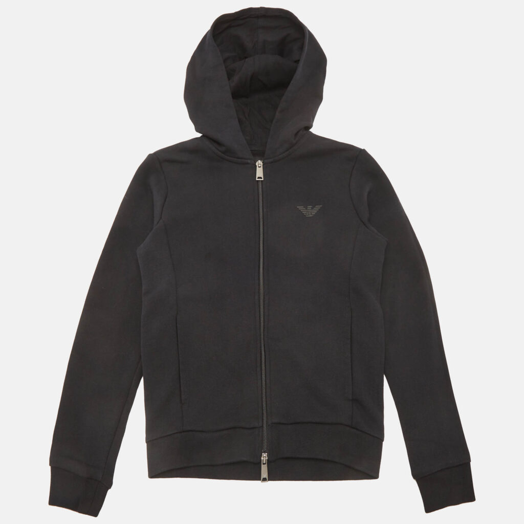 Emporio Armani Kids Black Cotton Knit Hooded Jacket 10 Yrs Emporio Armani Kids Black Cotton Knit Hooded Jacket 10 Yrs
