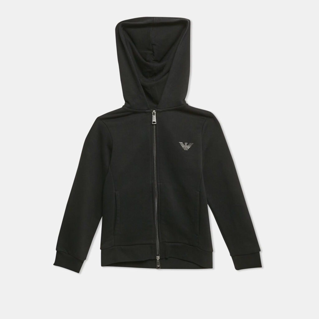 Emporio Armani Kids Black Cotton Knit Hooded Jacket 6 Yrs Emporio Armani Kids Black Cotton Knit Hooded Jacket 6 Yrs