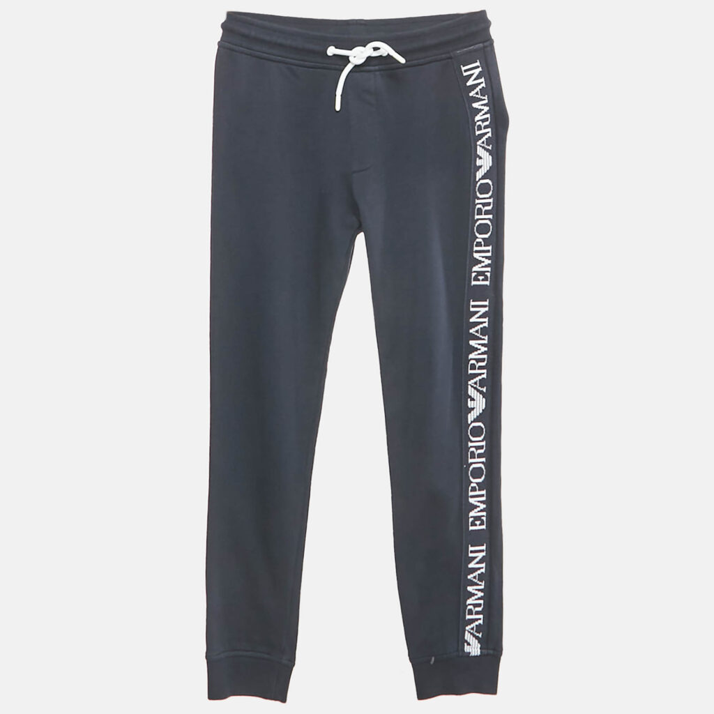luxury-kids-emporio-armani-used-boys-p1177689-005.jpg Emporio Armani Kids Navy Blue Cotton Knit Drawstring Jogger Pants 10 Yrs