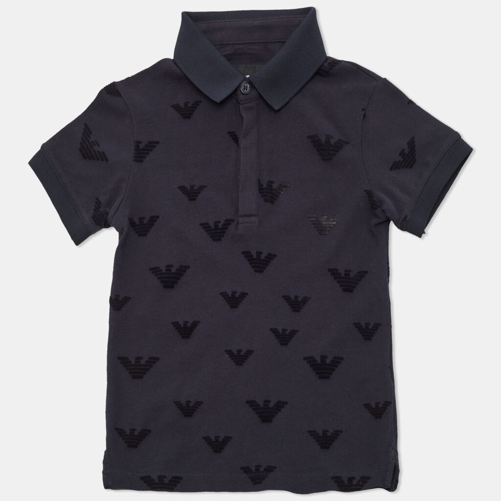 Emporio Armani Kids Navy Blue Logo Flocked Cotton Polo T-Shirt 4 Yrs Emporio Armani Kids Navy Blue Logo Flocked Cotton Polo T-Shirt 4 Yrs