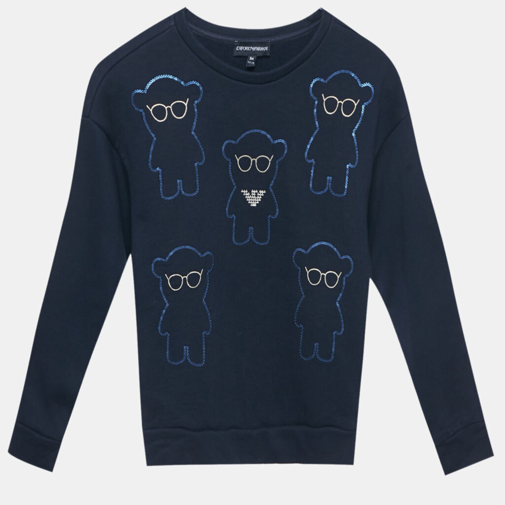 Emporio Armani Kids Blue Sequin Teddy Cotton Sweatshirt 8Yrs Emporio Armani Kids Blue Sequin Teddy Cotton Sweatshirt 8Yrs