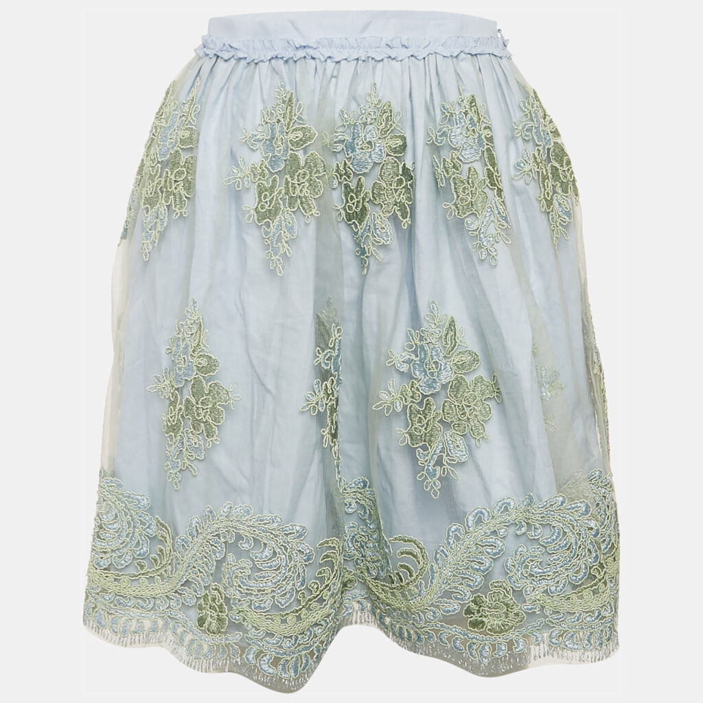Ermanno Scervino Blue Embroidered Tulle Ruffled Skirt 10 Yrs Ermanno Scervino Blue Embroidered Tulle Ruffled Skirt 10 Yrs