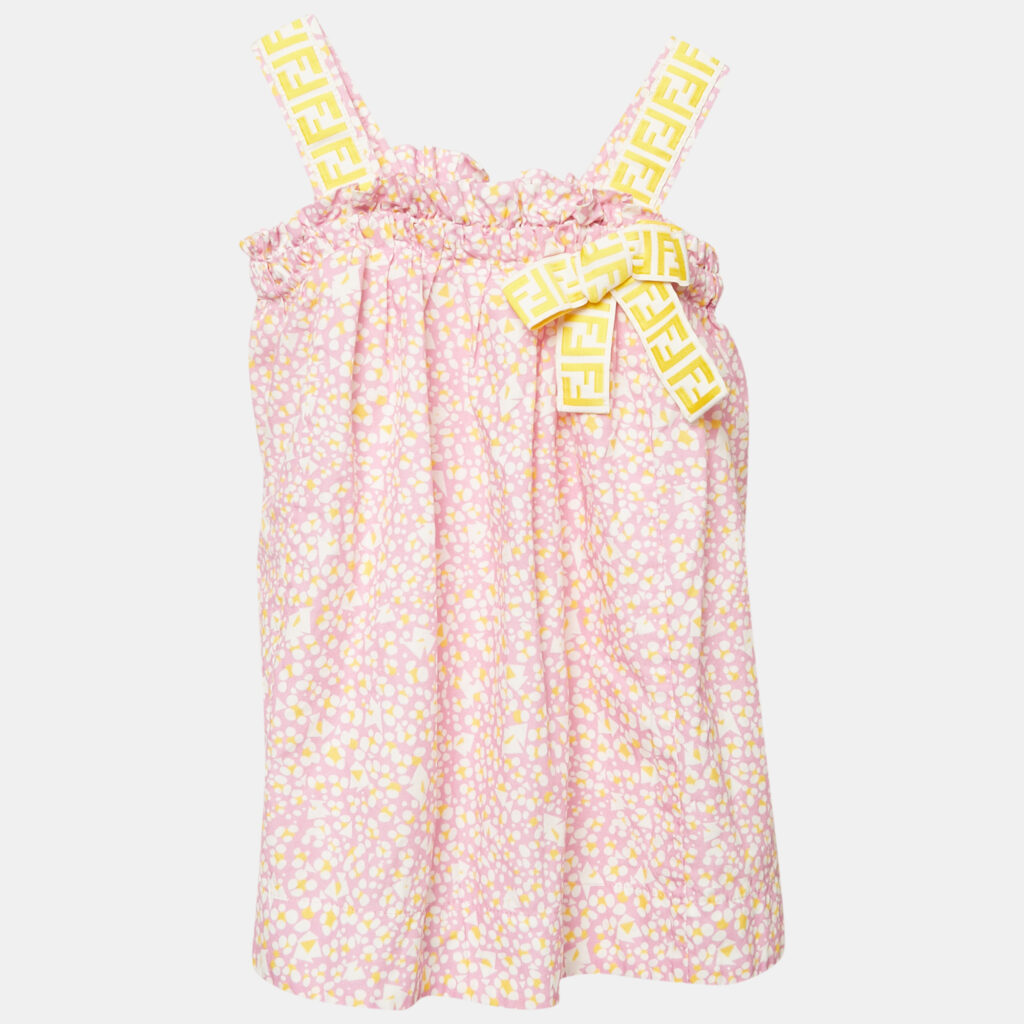 Fendi Kids Pink Printed Cotton FF Zucca Tape Detail Dress 12M Fendi Kids Pink Printed Cotton FF Zucca Tape Detail Dress 12M