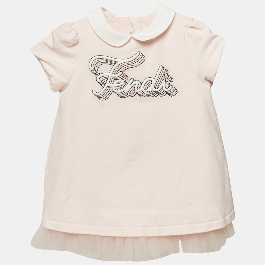Fendi Kids Pink Cotton Knit Ruffled Dress 12M Fendi Kids Pink Cotton Knit Ruffled Dress 12M
