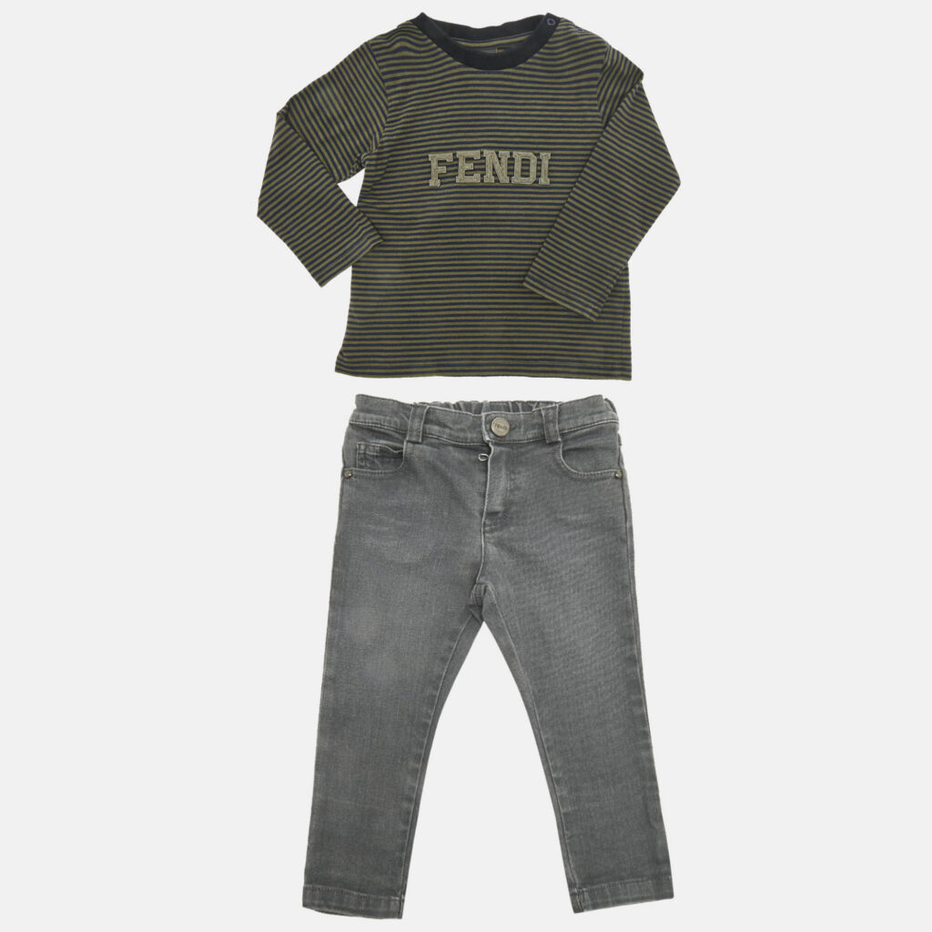 Fend Kids Grey /White Top Cotton & Denim 3 Piece Set 18 Months Fend Kids Grey /White Top Cotton & Denim 3 Piece Set 18 Months