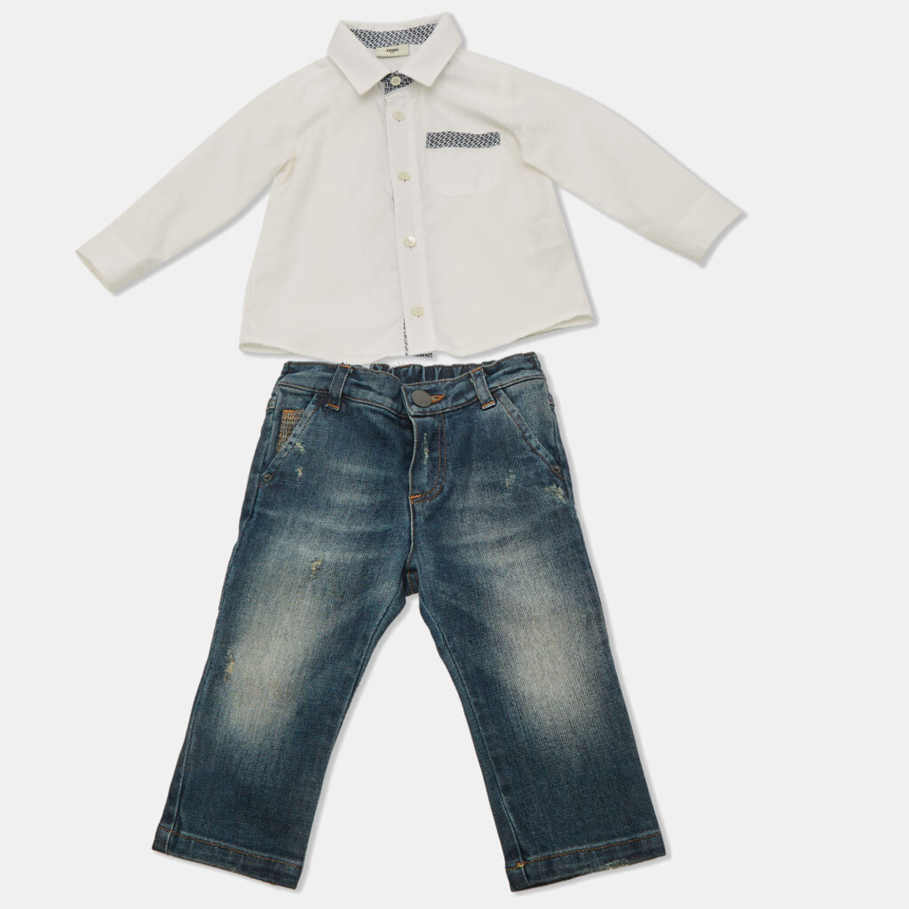 Fendi Kids White/Blue Cotton and Denim 2 Piece Set 9M