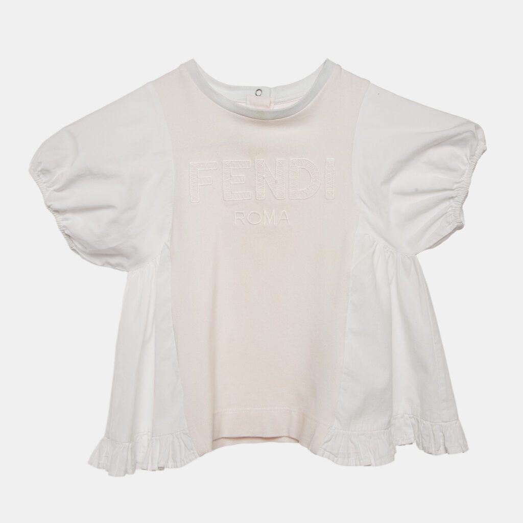 Fendi Kids White Cotton Ruffled Hem Top 12 M Fendi Kids White Cotton Ruffled Hem Top 12 M