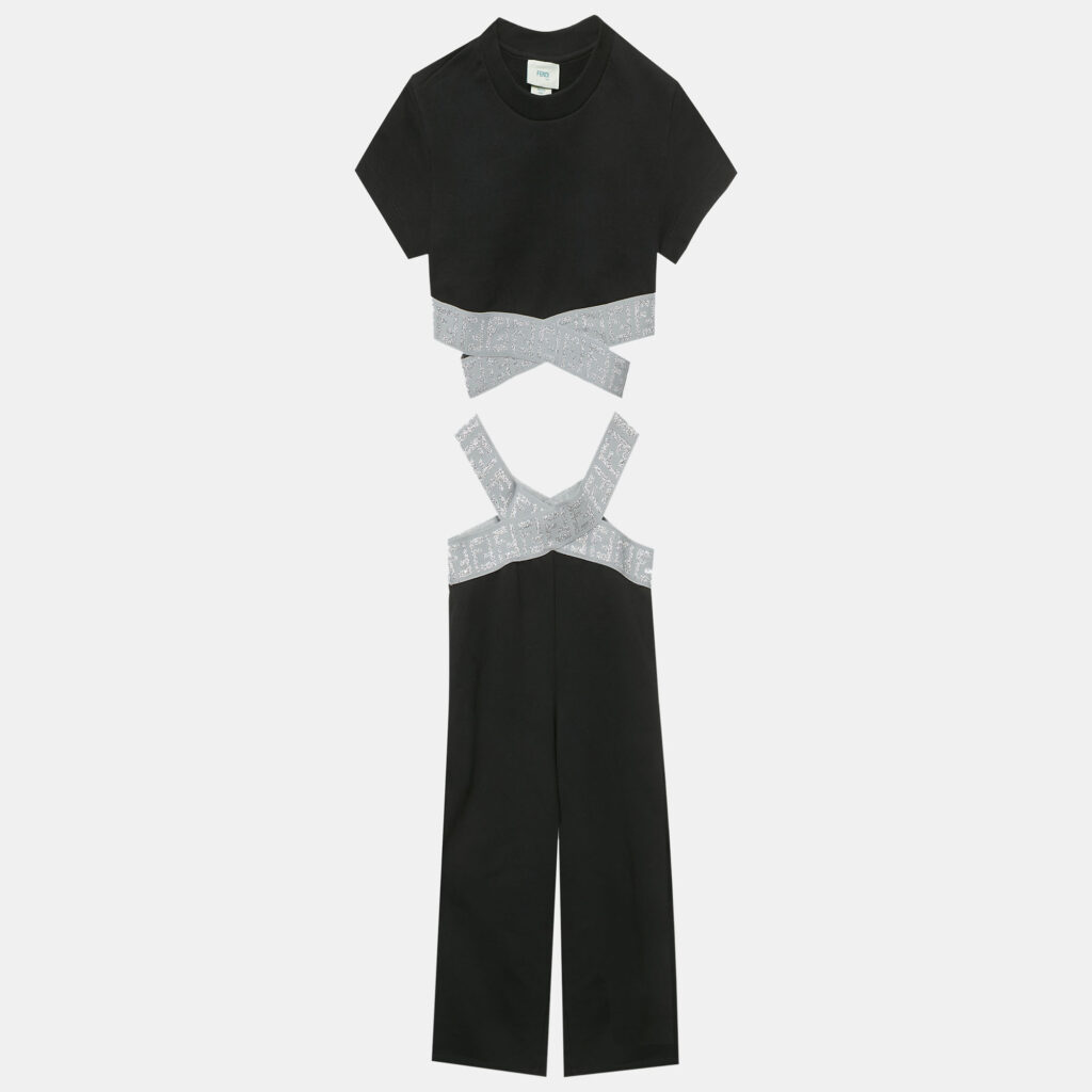 luxury-kids-fendi-used-girls-p1219302-002-1.jpg Fendi Kids Black Metallic Zucca Trim Cotton Top and Pants Set 8 Yrs
