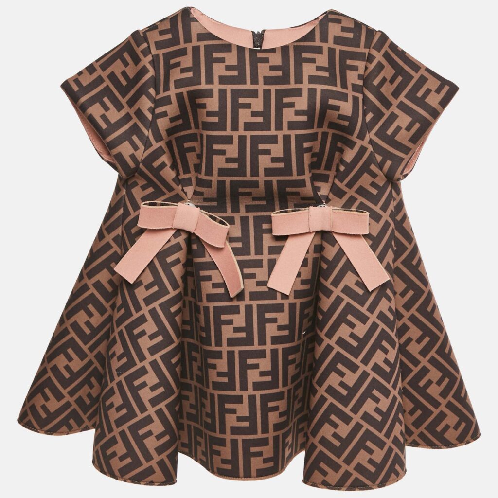 Fendi Kids Brown Zucca Print Neoprene Bow Detail Dress 6M Fendi Kids Brown Zucca Print Neoprene Bow Detail Dress 6M