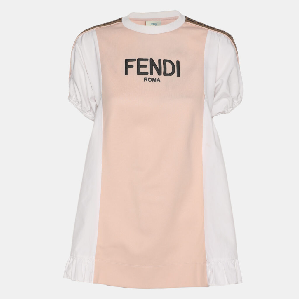 Fendi Kids Pink/White Jersey Logo Embroidered Dress 7 Yrs Fendi Kids Pink/White Jersey Logo Embroidered Dress 7 Yrs