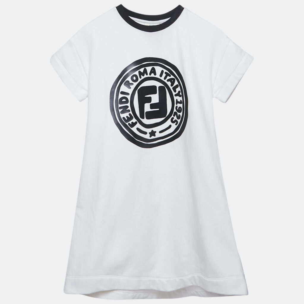 Fendi Kids White Logo Print Cotton Mini Dress 9Yrs Fendi Kids White Logo Print Cotton Mini Dress 9Yrs