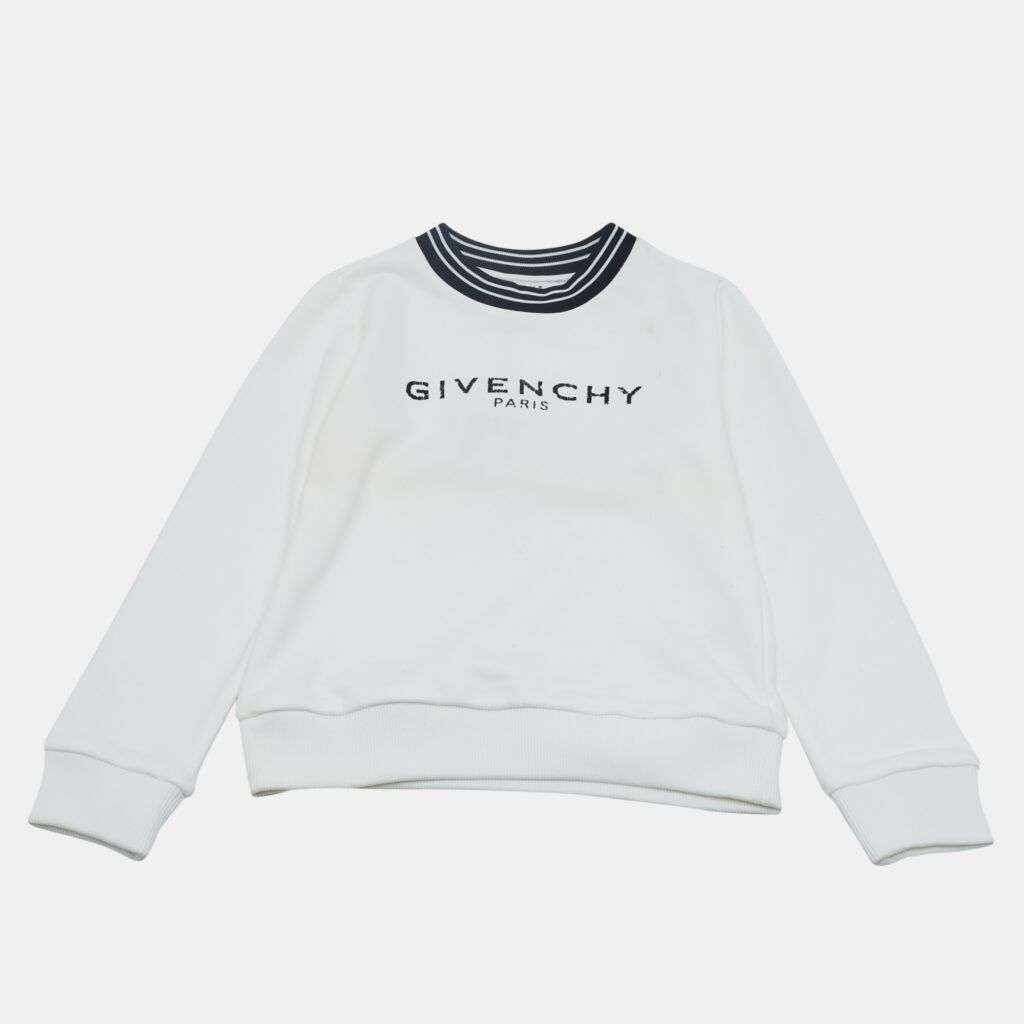 Givenchy Kids White Logo Cotton Blend Striped Collar Sweater 6 Yrs