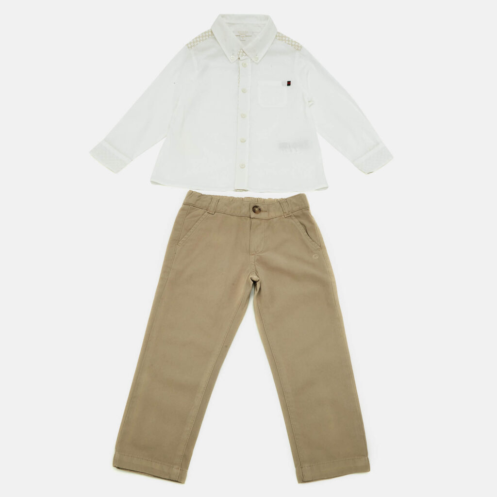 Gucci Kids White / Brown Cotton Shirt & Pants Set 18/24 Months Gucci Kids White / Brown Cotton Shirt & Pants Set 18/24 Months