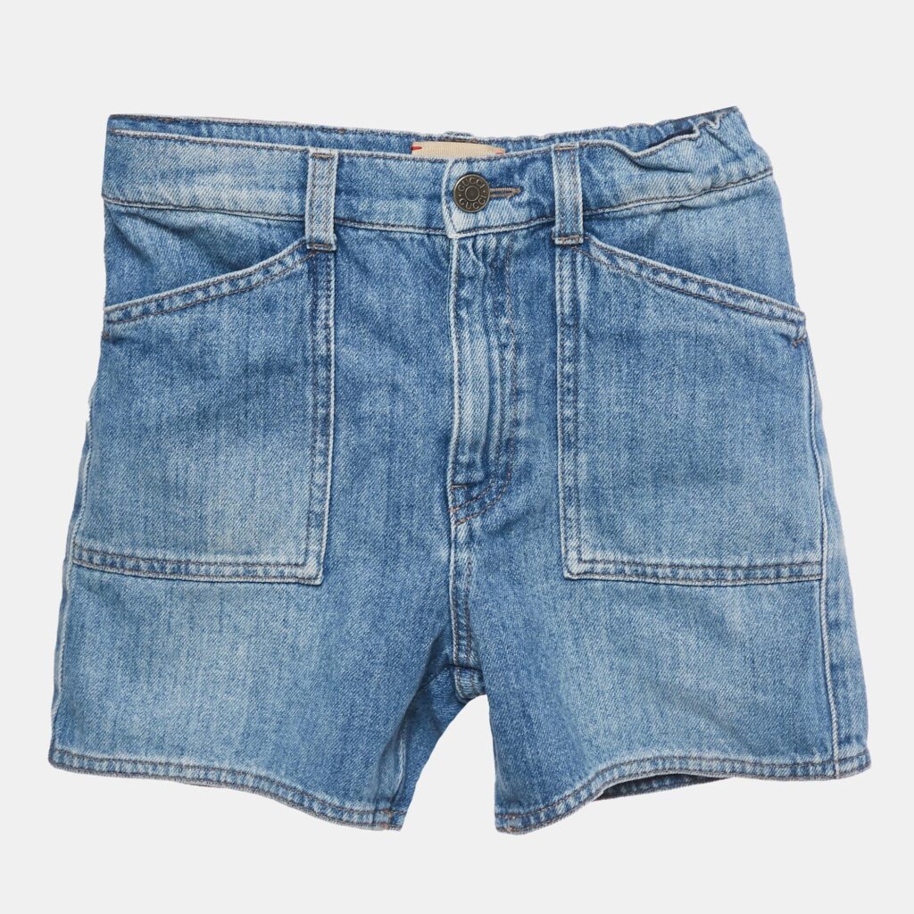 Gucci Kids Blue Cat Embroidered Denim Shorts 8 Yrs