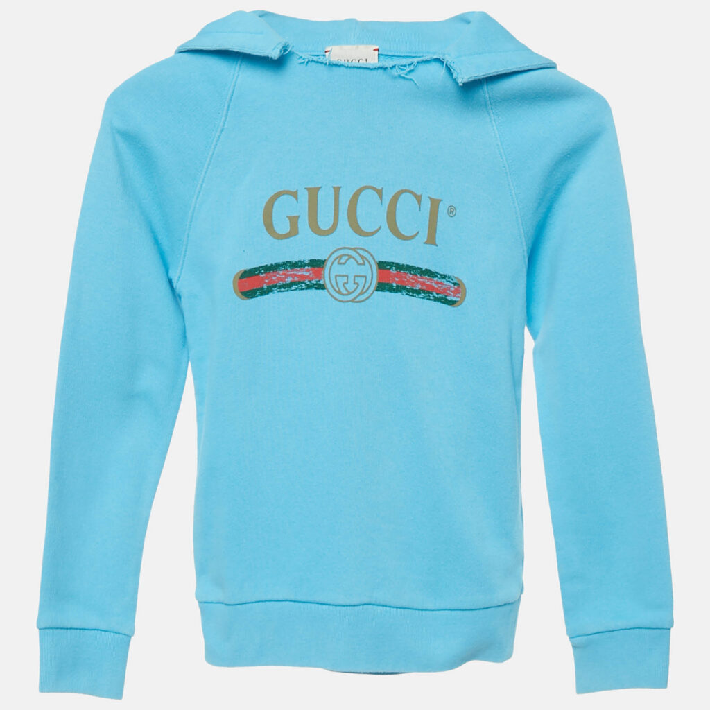 Gucci Kids Blue Logo Print Cotton Distressed Hoodie 6 Yrs Gucci Kids Blue Logo Print Cotton Distressed Hoodie 6 Yrs