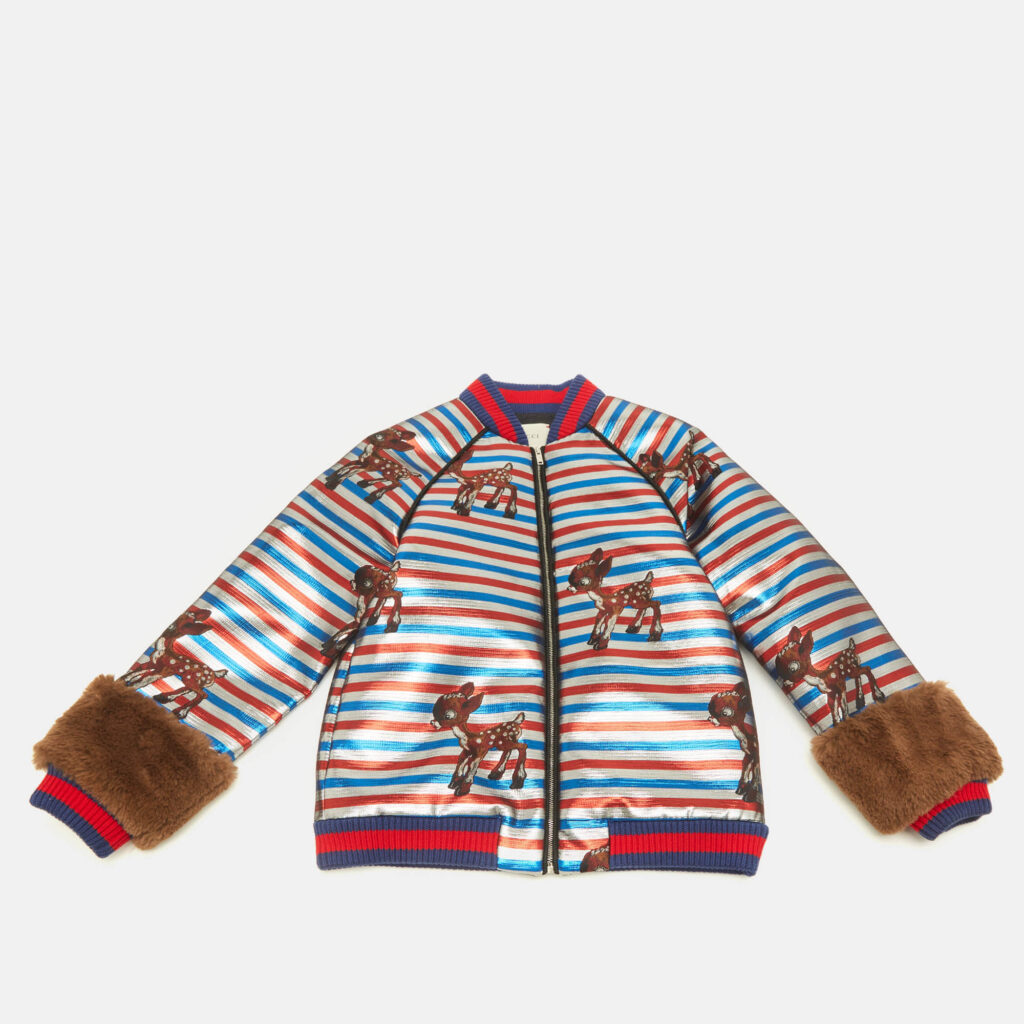 Gucci Kids Multicolor Striped Glitter Faux Fur Trim Bomber Jacket 10Yrs Gucci Kids Multicolor Striped Glitter Faux Fur Trim Bomber Jacket 10Yrs