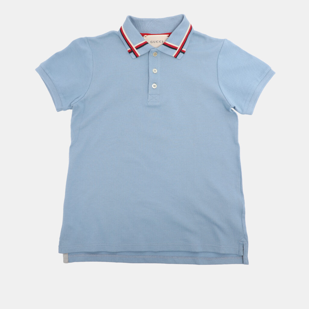 Gucci Powder Blue Web Collar Jersey Polo T-Shirt 8 Yrs