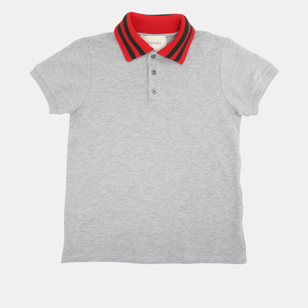 Gucci Grey/Red Web Collar Jersey Polo T-Shirt 8 Yrs