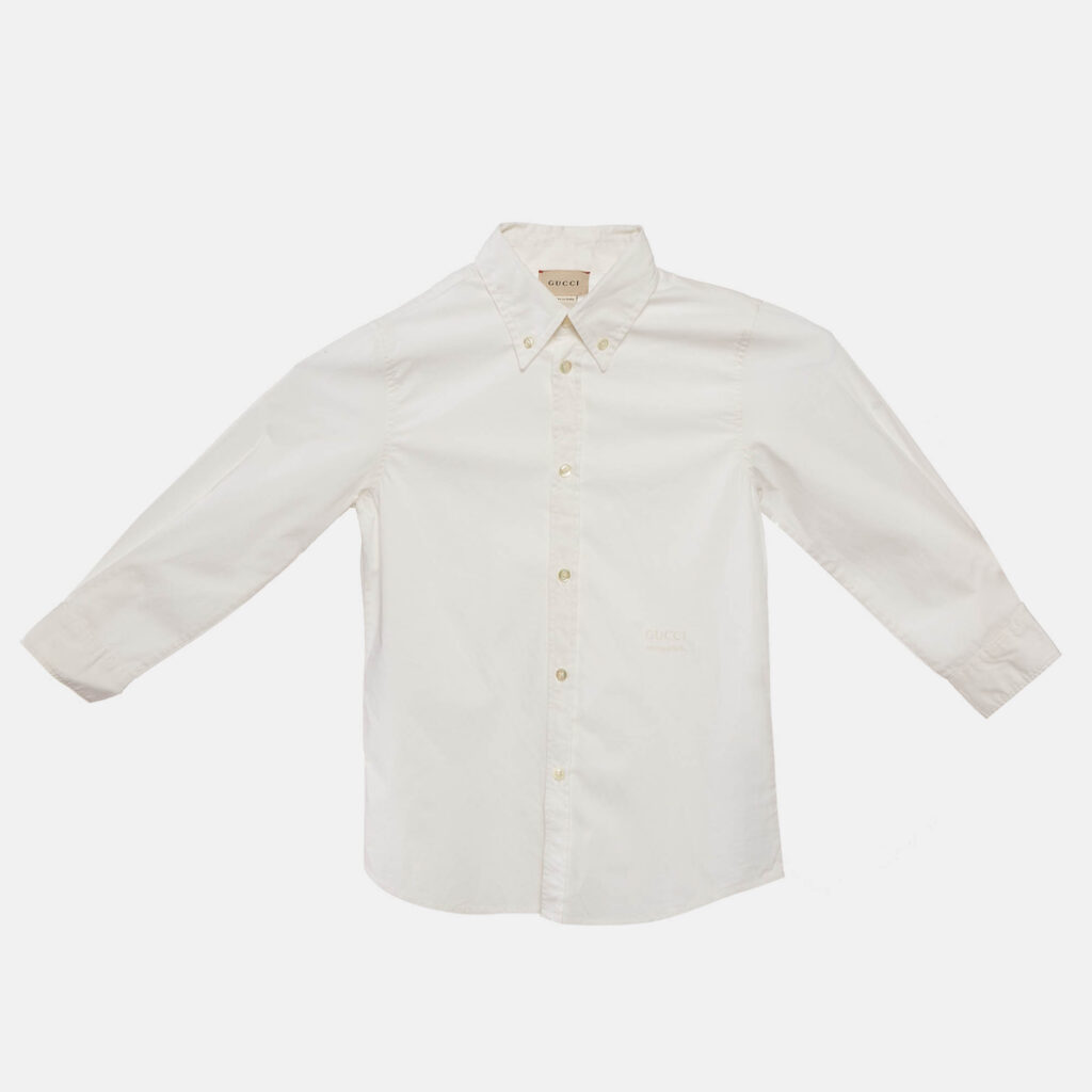 Gucci Kids White Logo Embroidery Cotton Button Front Shirt 8 Yrs