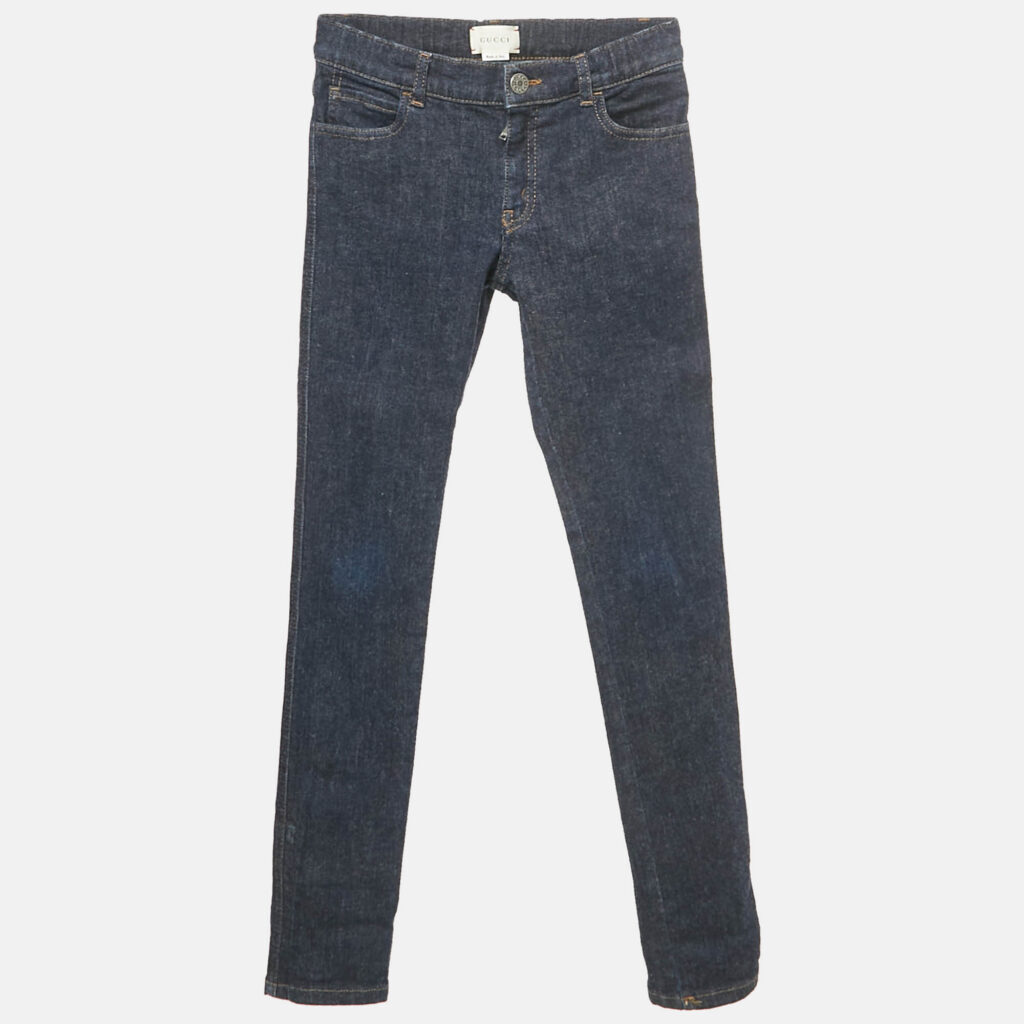Gucci Navy Blue Web Trim Folded Hem Denim Jeans 10 Yrs 23" Gucci Navy Blue Web Trim Folded Hem Denim Jeans 10 Yrs 23"