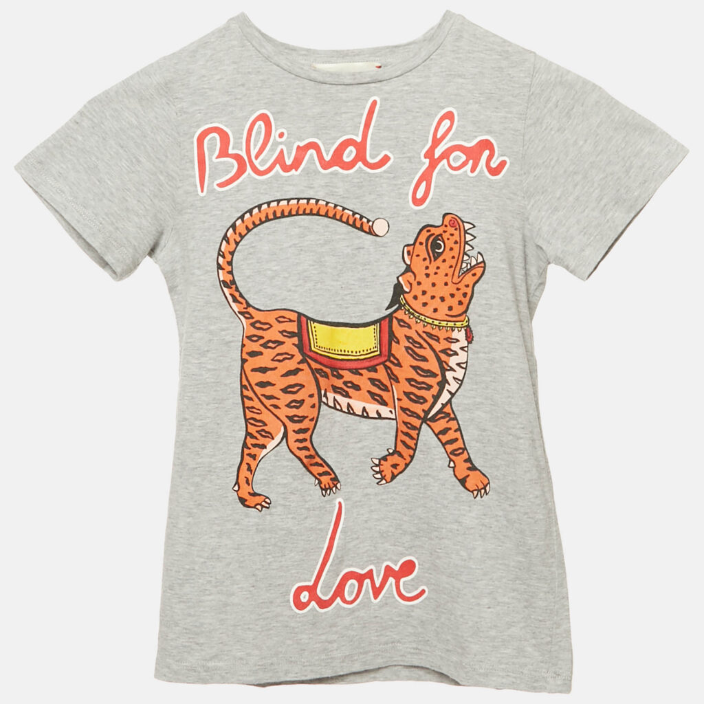 Gucci Kids Grey Blind For Love Print Jersey T-Shirt 6 Yrs